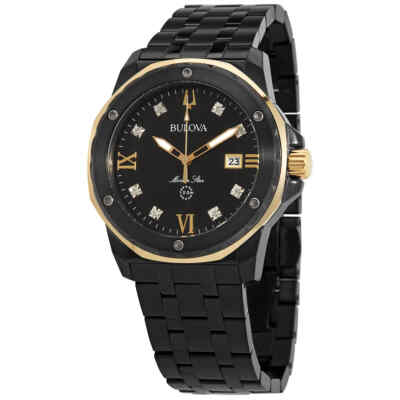 Pre-owned Bulova Marine Star Quartz Diamond Black Dial Men's Watch 98d176