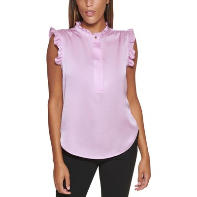 Женский розовый пуловер с рюшами и планкой 1/4 от DKNY, верхняя блузка Petites PXS BHFO 6901