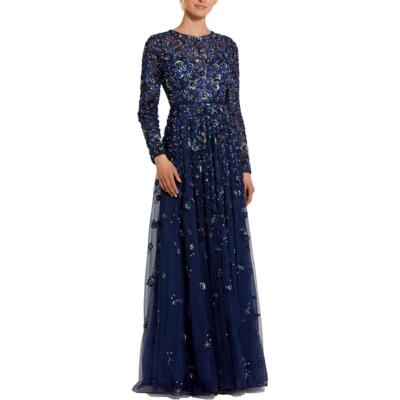 Mac Duggal Womens Navy Embellished Formal Evening Dress Gown 16 BHFO 6801
