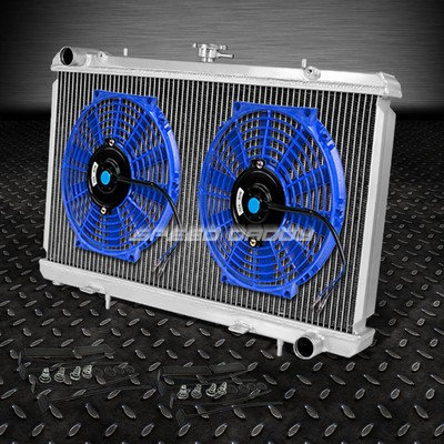 ПОЛНОСТЬЮ АЛЮМИНИЕВЫЙ 2-РЯДНЫЙ РАДИАТОР + 2 X 10 СИНИХ ВЕНТИЛЯТОРОВ ОХЛАЖДЕНИЯ ПОДХОДЯТ ДЛЯ 89-93 240SX S13 SR20