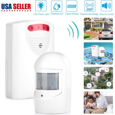 Wireless Motion Sensor System Driveway Garage PIR Alarm Alert Security Indoor US