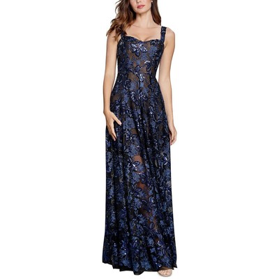 Платье The Population Womens Anabel Navy Long Fit & Flare Dress Gown XL BHFO 8981