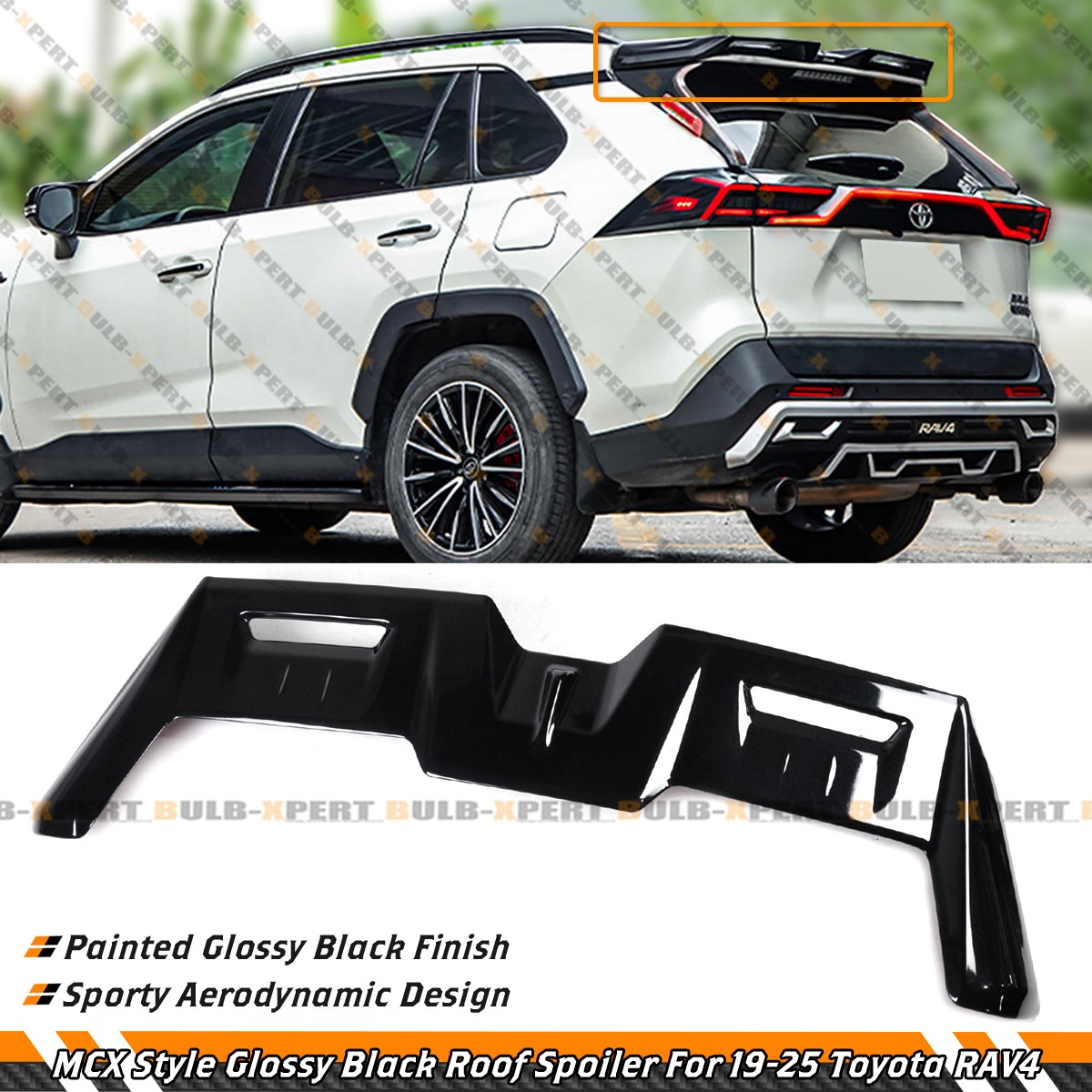For 19-25 Toyota RAV4 MCX Style Gloss Black Rear Top Roof Spoiler Wing Extension