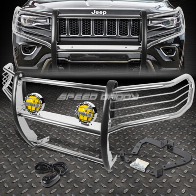 ХРОМИРОВАННАЯ РЕШЕТКА РАДИАТОРА + КРУГЛАЯ ПРОТИВОТУМАННАЯ ФАРА ЯНТАРНОГО ЦВЕТА ДЛЯ ВНЕДОРОЖНИКА GRAND CHEROKEE WK2 11-16
