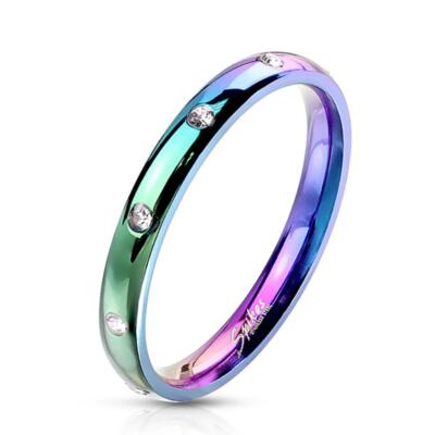 Bunter Damen Ring Zirkonia Regenbogen Edelstahl LGBT  Rainbow Pride  Partnerring