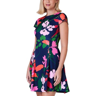 Jessica Howard Womens Navy Floral Print Mini Fit & Flare Dress 16 BHFO 5862