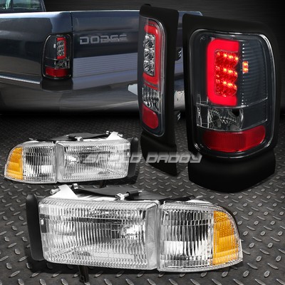 ХРОМИРОВАННАЯ ФАРА В КОРПУСЕ + ДЫМЧАТЫЙ U-ОБРАЗНЫЙ СВЕТОДИОДНЫЙ ЗАДНИЙ СТОП-СИГНАЛ HALO ДЛЯ 94-02 DODGE RAM