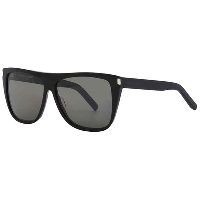 Pre-owned Saint Laurent Smoke Grey Rectangular Unisex Sunglasses Sl 1 002 59 In Gray