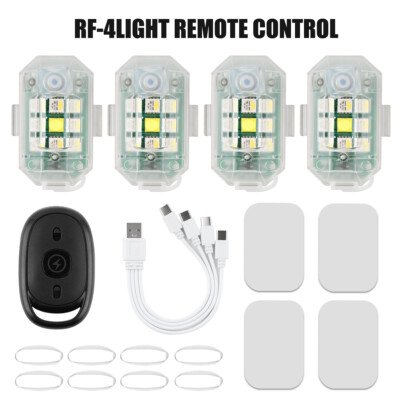 4PCS Car Rechargeable Flashing Lights 7 Colors Wireless Remote Control LED Light