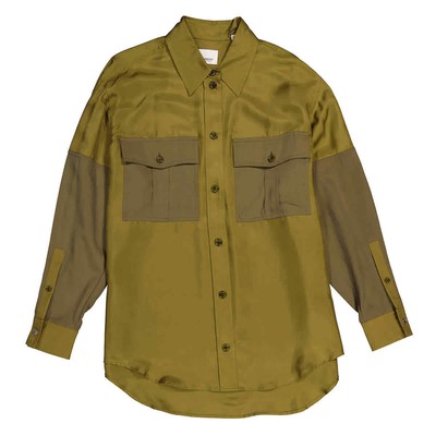 Pre-owned Burberry Ladies Dark Seaweed Green Ferne Panelled Oversized Shirt In Multicolor