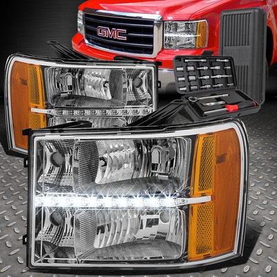 ДЛЯ 07-13 GMC SIERRA LED DRL-ПАНЕЛЬ ХРОМИРОВАННЫЙ КОРПУС ЯНТАРНЫЕ УГЛОВЫЕ ФАРЫ + НАБОР ИНСТРУМЕНТОВ