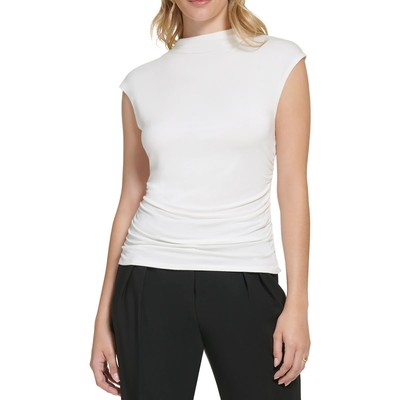 Женская рабочая блузка Calvin Klein цвета слоновой кости с имитацией шеи и коротким рукавом L BHFO 0062