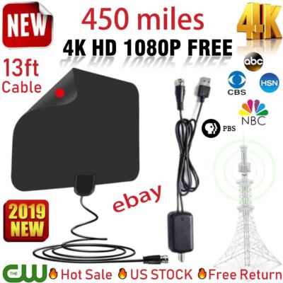 450 MILES OUTDOOR TV ANTENNA Flat HD Amplified AMPLIFIED HDTV HIGH GAIN FOX
