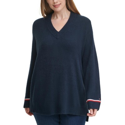 

Женский темно-синий уютный пуловер с v-образным вырезом Tommy Hilfiger Plus  BHFO 9779, Sky