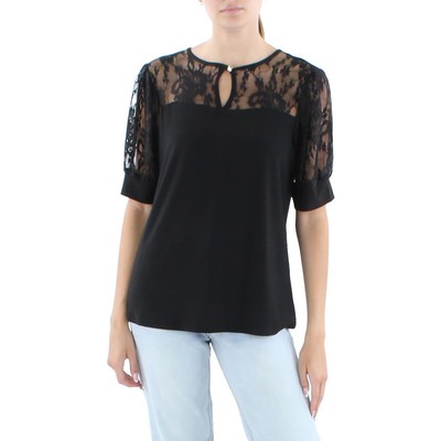 

Женская черная блузка с кружевной отделкой NY Collection Petites  BHFO 5772, Черный