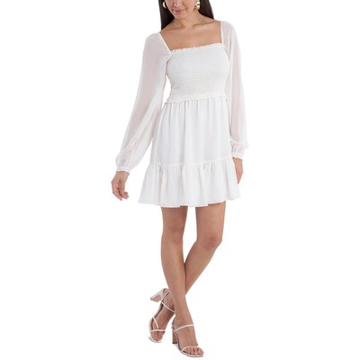 1.State Womens Ivory Chiffon Smocked Short Mini Dress XS BHFO 2221
