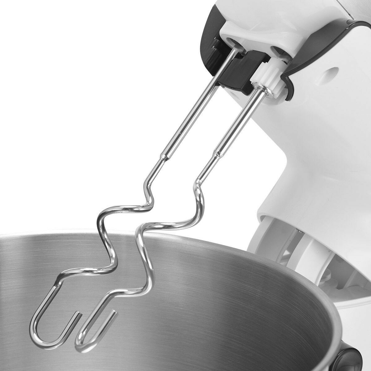 Electric Food Stand Mixer Stainless Steel Bowl White New with Dough Hook Beaters