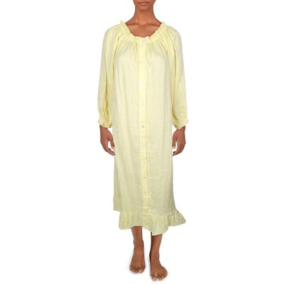 

Sleeper Женская желтая льняная ночная рубашка на пуговицах  BHFO 2125, Yellow daisy