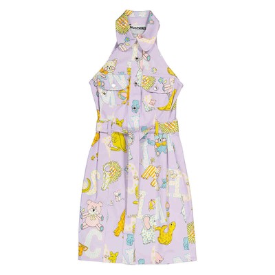 MOSCHINO MOSCHINO LADIES PURPLE ALL OVER LOGO CIRCUS PRINT DRESS