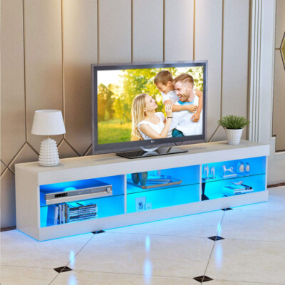 For 65 In Tv Entertainment Center With Led Lights Glass Shel