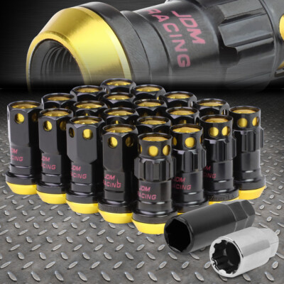 ЗОЛОТИСТЫЙ АЛЮМИНИЕВЫЙ ШЛИЦ С ЗАКРЫТЫМ КОНЦОМ, 16 КОЛЕСНЫХ НАКОНЕЧНИКОВ + 4 КОНТРГАЙКИ + КЛЮЧ M12X1,5 22 мм x 45 мм