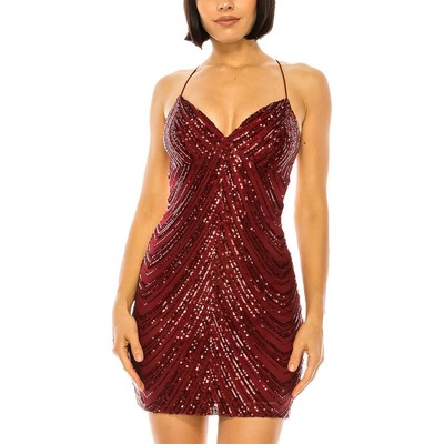 Женское облегающее мини-платье B. Darlin с красными блестками для вечеринок Juniors 3/4 BHFO 7695