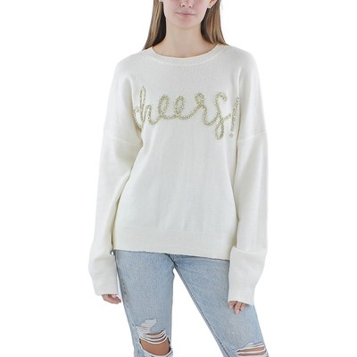 Пуловер Gilli Womens Cheers цвета слоновой кости с металлическим принтом, свитер с круглым вырезом, L BHFO 0007