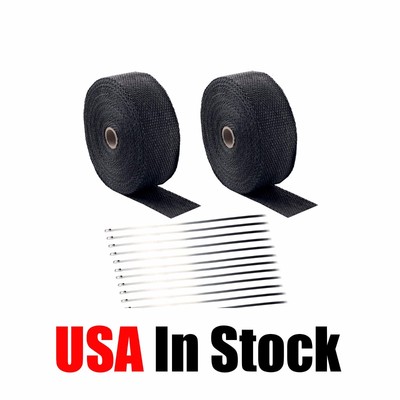 2 Roll x 2quot 50Ft Black Fiberglass Exhaust Header Pipe Heat Wrap Tape20 Ties Kit