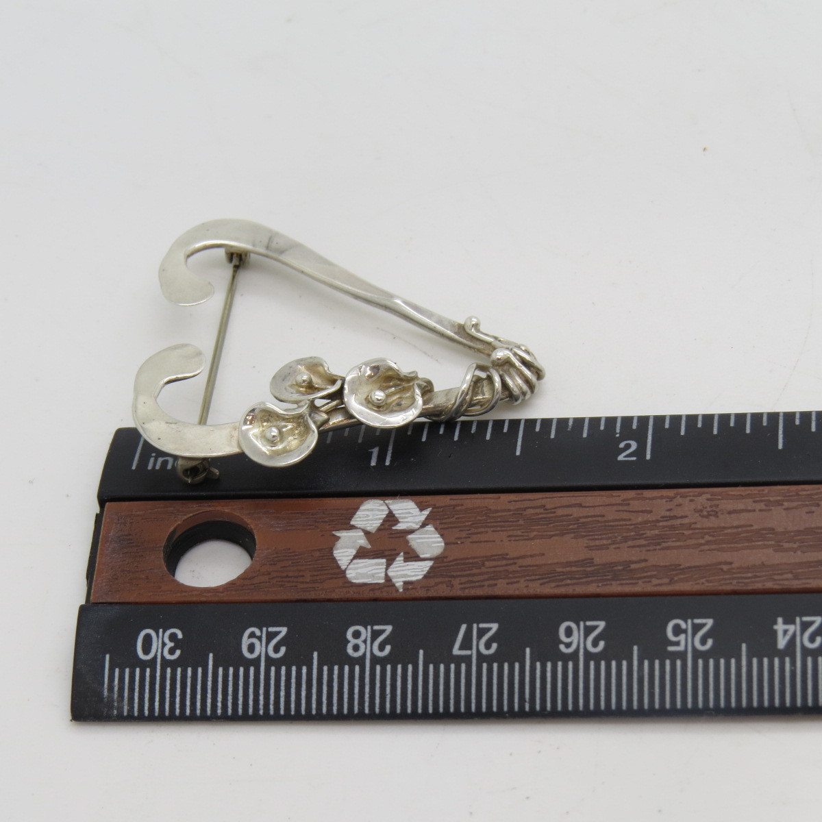 Vintage Signed MSH Sterling Silver Floral Lily Design Brooch/Pin & Earring Set E