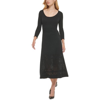 Женское темно-синее трикотажное миди-платье Calvin Klein с круглым вырезом горловины XL BHFO 4881