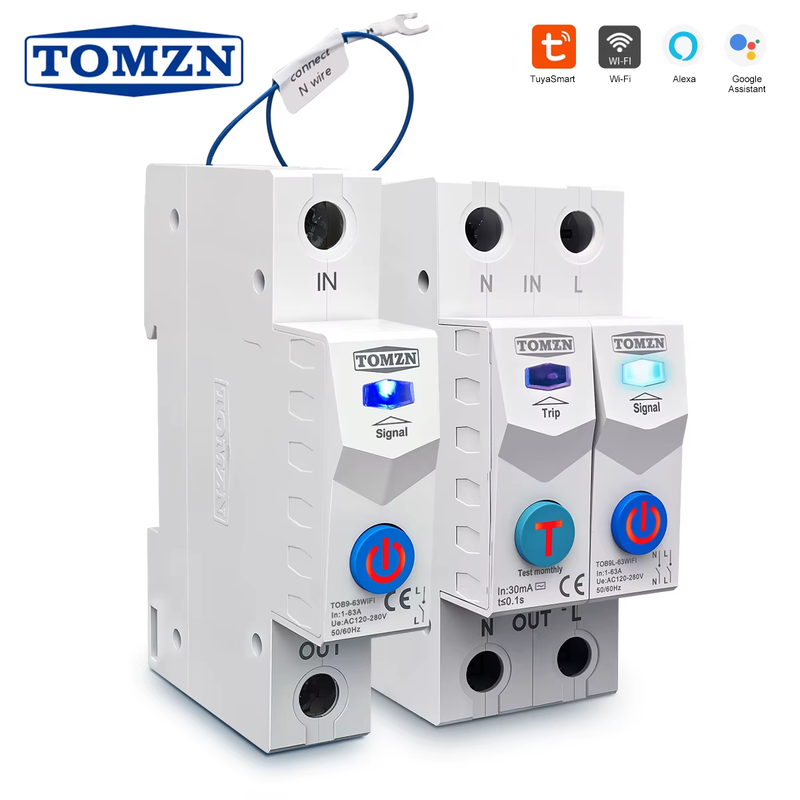 TUYA 1-63A 1P 2P WIFI Smart Switch Energy Meter Circuit Breaker voltage current