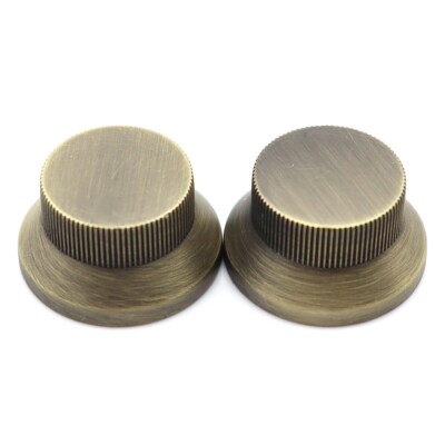 2Pcs Metal Hat Top Flat Top Bass Knobs Guitar Knobs Push-in Control Knobs Bronze
