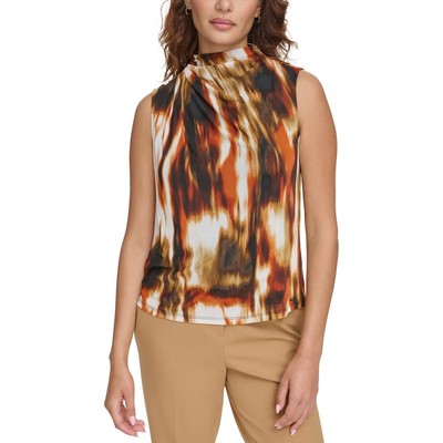 Женская коричневая блузка Calvin Klein с застежкой-молнией сзади и имитацией шеи, топ Petites PL BHFO 8670