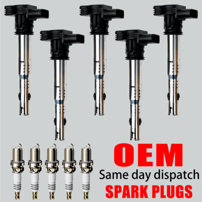 5X OEM Ignition Coil & Iridium Spark Plug for VW Jetta Beetle Golf 2.5L l5 UF575