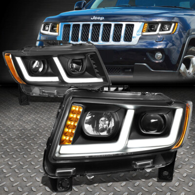[LED DRL+SIGNAL]ДЛЯ 11-13 JEEP GRAND CHEROKEE PROJECTOR HARDLIGHT BLACK/AMBER