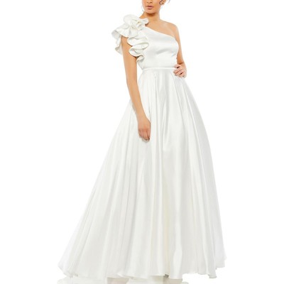 Женское белое атласное вечернее платье Mac Duggal на одно плечо 2 BHFO 7931