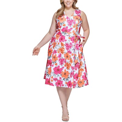 

Женское белое платье миди из икры с цветочным принтом Calvin Klein Plus  BHFO 7571, Hibiscus multi