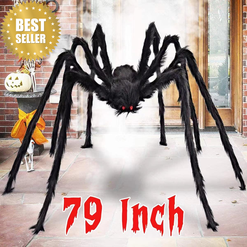 Black Large Outdoor Halloween Fake Spider, Textured Fur & Wire, Scary Giant Spid