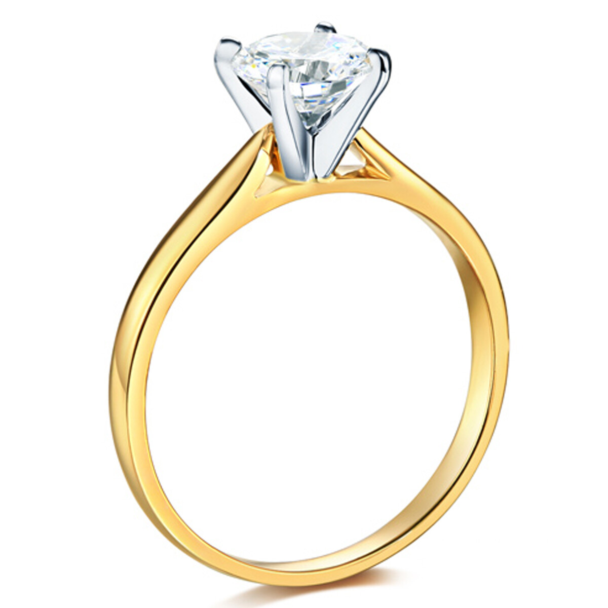 Pre-owned Td Collections Cathedral Solitaire 1-ct Round-cut Cz Engagement Ring In 14k Yellow Gold In White