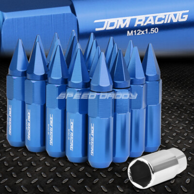 JDM АЛЮМИНИЕВЫЕ СИНИЕ ГАЙКИ С ШИПАМИ + АДАПТЕР 20 ШТ./КОМПЛ. M12X1.5 ДИАМЕТРОМ 20 ММ/ВЫСОТОЙ 90 ММ