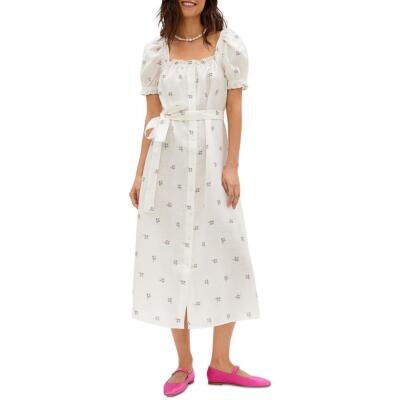 

Sleeper Womens Brigitte Длинное дневное платье-рубашка с поясом BHFO 0762, White/green