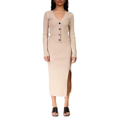 Женская офисная миди-юбка Sanctuary Womens Sugar Spice бежевого цвета из трикотажа в рубчик XS BHFO 6660