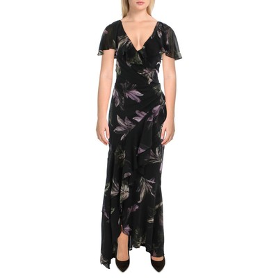 

Женское черное вечернее платье макси с искусственным запахом Lauren Ralph Lauren  BHFO 2234, Black multi