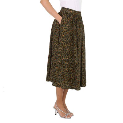 Pre-owned Kenzo Ladies Khaki Ditsy Floral Print Midi Skirt In Brown