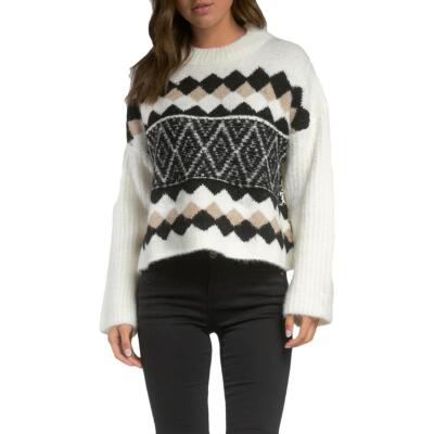 

Женский вязаный свитер Elan с длинным рукавом и круглым вырезом, Off white/black