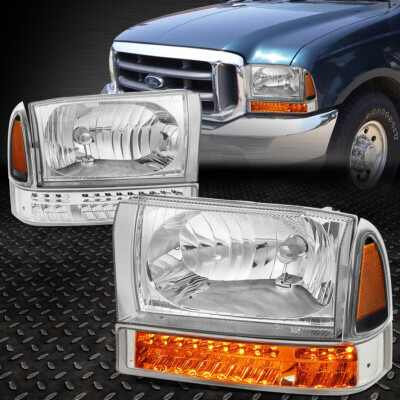 ДЛЯ FORD SUPER DUTY 1999-2004 ГОДОВ ВЫПУСКА ПАРА ХРОМИРОВАННЫХ/ЯНТАРНЫХ ФАР + СВЕТОДИОДНЫЕ УКАЗАТЕЛИ ПОВОРОТА