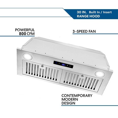 30inch 800CFM  Built-In/Insert Range Hood Kitchen Vent Stainless Steel Touch