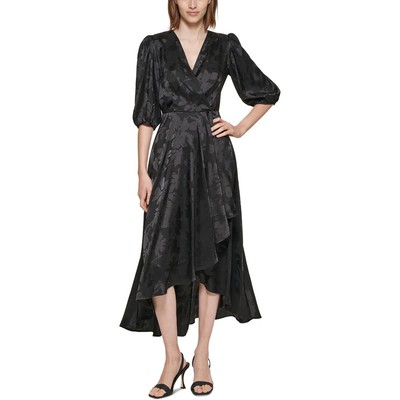 

Calvin Klein Женское черное атласное коктейльное платье миди с цветочным принтом Petites  BHFO 6008, Черный