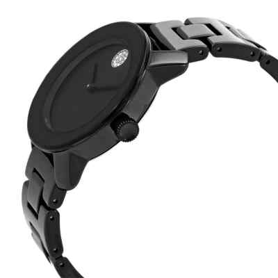 Pre-owned Movado Bold Ceramic Quartz Black Dial Ladies Watch 3600803