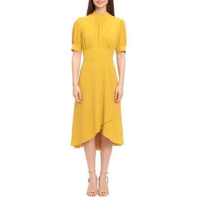 

Желтое дневное платье миди Maggy London Womens Faux Wrap Mock Neck  BHFO 6810, Gold spice